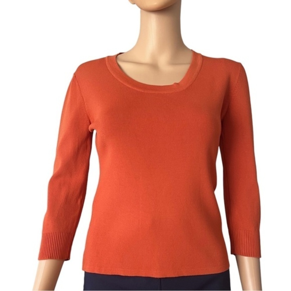 J.A.C casual pullover tight knit pumpkin color scoop neck 3/4 sleeves Women M